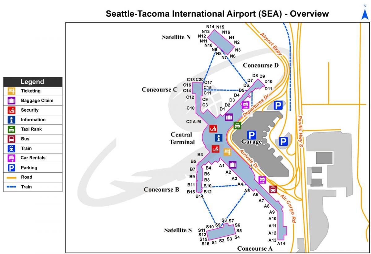Mapa do terminal do aeroporto de Seattle